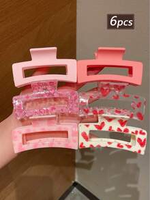 6pcs Women's Minimalist Solid Color, Fashion Heart Transparent Print Basic Large Square Hair Claw Clips, Elegant Hair Claw Ponytail Clips, Suitable For Dates, Beach Vacations, Dresses, Daily Outings, Hair Decor Accessories, Gift For Girlfriend, Festivals, Daily Use, Recommended! Summer Outfits Hair Clips - Multicolor - View 10