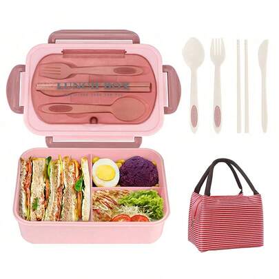 صندوق غداء محمول به أدوات طعام، منع التسرب، صالح للميكروويف، مناسب للطلاب والموظفين، صندوق بنتو للنزهات الخارجية