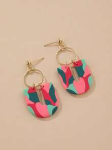 1 par de pendientes de arcilla suave con forma de U, hechos a mano, vibrantes y alegres, de diseño único para mujeres, adecuados para vacaciones, fiestas y uso diario - Multicolor - Ver 5