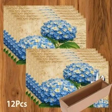 1/4/6/8/12 Piezas Manteles de mesa de lino lavables con estampado floral y de hortensias de colores, manteles protectores para mesa de comedor interior/exterior, adecuados para reuniones familiares, festivales, cocina, decoración de sala de estar, entrada - Multicolor - Ver 13