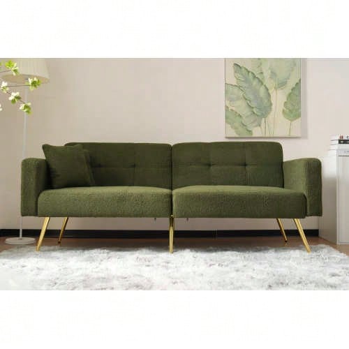 Sofa Bed With Adjustable Angle, Gold Bed Legs With Cushions And Side Storage Pockets - Dark Green - View 1