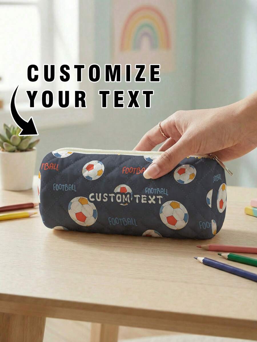 1pc Customized Name Rhombus Round Pencil Case, Can Be Customized According To Your Unique Design, Perfect For Children To Store Pencils, Print Your Own Name Or Print Your Sister's And Classmates' Names As Gifts For Them