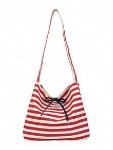 Estilo minimalista versátil y casual. Bolso de bandolera clásico de gran capacidad a rayas, modelo 2026 para mujer - Rojo - Ver 13