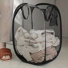 Pop-Up Mesh Laundry Basket, Foldable Fabric Basket With Ergonomic Handle, High Capacity Unlined Storage, Black And Red Options, Laundry Room Accessories, Laundry Basket - View 7