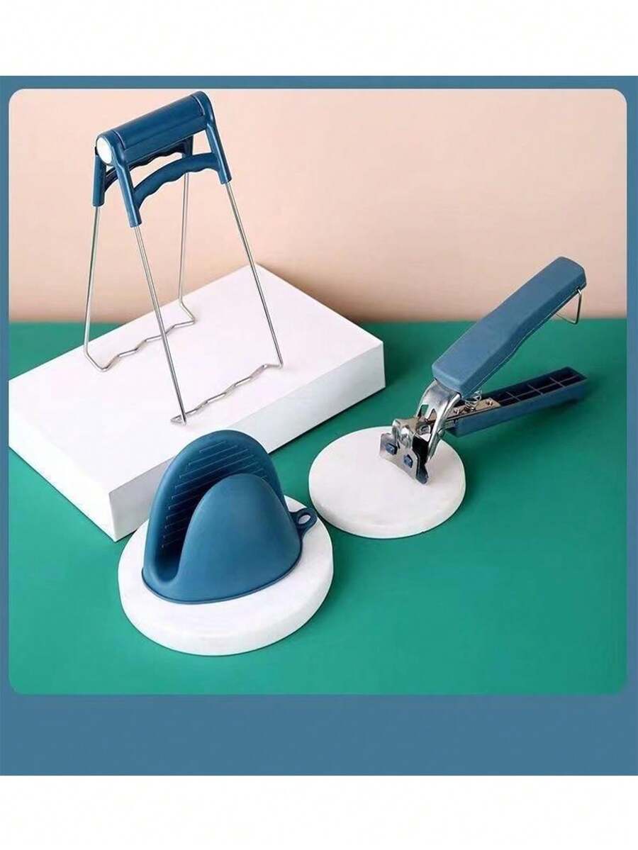 3pcs/Set Oven Mitts, Heat Resistant Silicone Pot Holders, Non-Slip Pot Clip Tongs For Kitchen