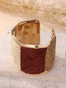 1 pieza Brazalete ancho ajustable de estilo bohemio retro y de moda, hecho a mano con patrón rectangular y contraste de colores tejido, diseño exclusivo, adecuado para vacaciones, fiestas, mercados y atuendos diarios - Multicolor - Ver 5