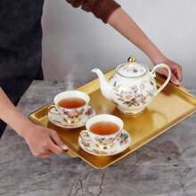 不锈钢托盘，金色长方形餐盘，适用于盛放食物、水果，也适用于派对、婚礼和圣诞节等场合。它们不易剥落和刮花。 - 灰色 - 查看 3