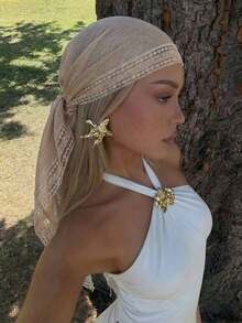 1pc Women's Elegant Solid Color Square Lace Trim Headscarf, Multifunctional As Headscarf, Shawl And Hair Accessory, Suitable Use In Mosques, Fashionable Casual Accessory Summer - Khaki - View 7