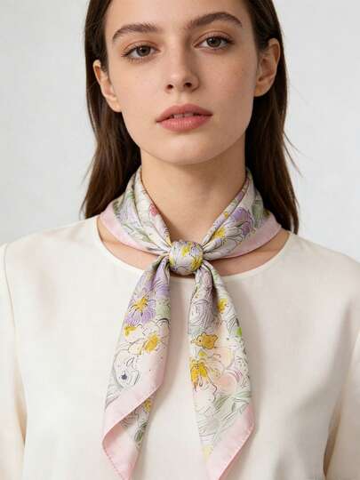 1条水彩花卉印花缎面方巾，四季皆宜，适合日常出行、旅行、婚礼派对等场合，男女通用，可作头巾、发带、头巾，户外防晒配饰，为您的风格锦上添花。