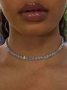 1pc Women's Rhinestone Embellished Necklace, Formal Occasion Necklace - Silver - View 8