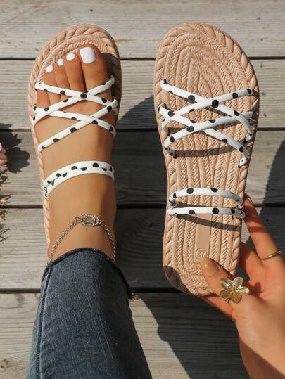 Dép xăng đan chéo thời trang thu đông mới dành cho nữ, kiểu dáng La Mã tối giản, hở mũi, thoáng khí, thoải mái, màu kaki, mũi tròn, dép bệt, quà tặng mùa đông.