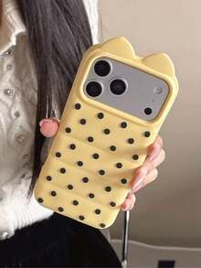 Ốp lưng điện thoại Creatived 3D Dot Kt Design cho iPhone 17 16 15 14 13 Pro Max, chất liệu silicon mềm mại bảo vệ da. - Màu vàng - Xem 3