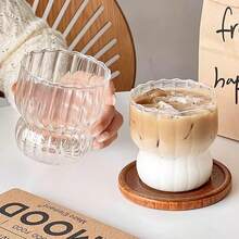 1 chiếc cốc thủy tinh họa tiết lượn sóng sáng tạo, dung tích 300ml, thiết kế bất đối xứng, thích hợp cho cà phê đá, nước ép, bia, cốc cà phê hiện đại, đồ uống có thể tái sử dụng. - trong suốt - Xem 6