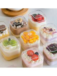 16个圆形慕斯杯和方形提拉米苏杯，硬塑料水果奶油蛋糕展示杯，烘焙蛋糕容器，夏季甜点必备 - 查看 5