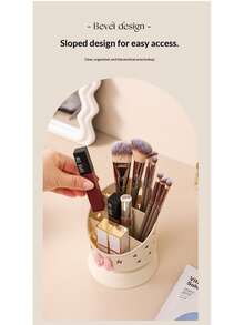 White Cream Makeup Brush Holder, Powder Brush, Lipstick, Desktop Cosmetic Storage Box, Comb, Eyebrow Pencil, Eyeshadow Brush Bucket - Multicolor - View 7