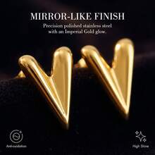 Gold Tone V-Shaped Stud Earrings, Minimalist Geometric Statement Earrings For Women Daily Wear - Multicolor - View 7