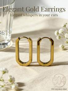 A Pair Of Elegant Gold Geometric Earrings, Made Of Stainless Steel With An 18K Gold-Plated Finish-The Perfect Everyday Earrings For Women. - 2pcs Gold - View 2