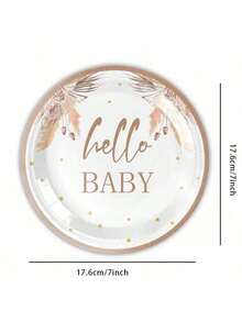 Set de vaisselle bohème réutilisable avec herbe de pampa et fleurs pour 25 invités, 125 pièces Assiettes, serviettes, gobelets "Hello Baby" pour décoration de baby shower - Multicolore - Voir 3