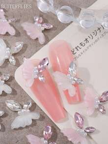 10pcs Handmade Crystal Butterfly Nail Art Decorations, Transparent Crystal Butterfly Nail Gems, Rhinestone Glitter Nail Jewelry, Minimalist Cute Nail Accessories, 3D Butterfly Fake Nail Decor, Nail Art Supplies Nails - Multicolor - View 2