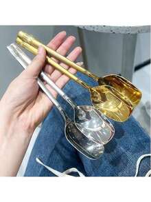 1pc/2pcs/5pcs Stainless Steel Square Soup Ladle Set - Elegant Minimalist Design, Suitable For Wedding Celebrations, Birthdays, Housewarming, Outdoor Gatherings - Multipurpose Celebration Spoons For Christmas, Halloween, Easter And Other Events - View 2