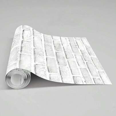 ucdfi 1 Roll White Gray Brick Wallpaper Grey Waterproof And Oil-Proof Self-Adhesive Paper Wall Decor Stickers Wallpaper Peel And Stick Backsplash Wall Panel Door Decor Bedroom Decor Wall Stickers