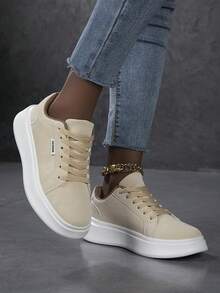 2026 New Women's Lace Up Casual Shoes, Sports Shoes, White Shoes, Women's Shoes, Skateboarding Shoes, Lightweight Street Board Shoes - Beige - View 5