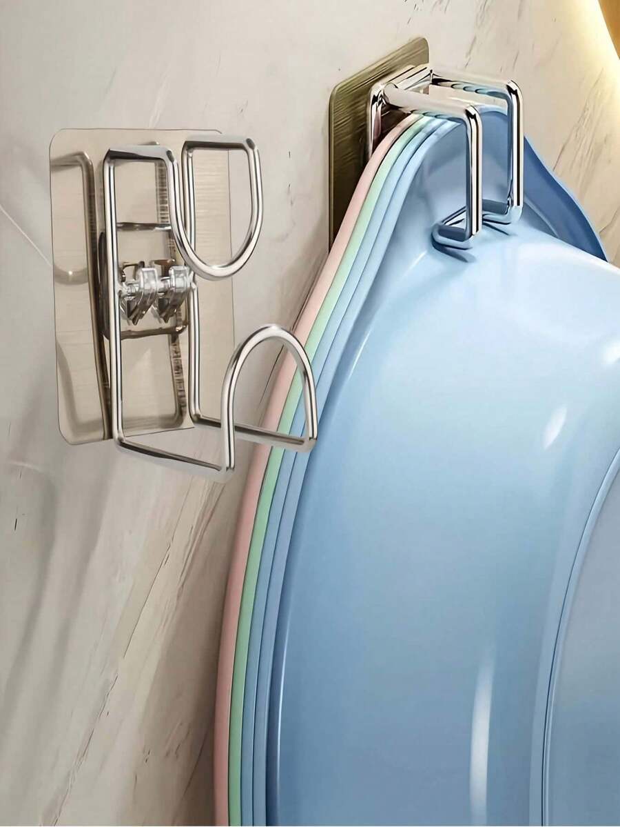 1/2/3/4件不鏽鋼折疊壁掛鉤，免鑽孔，省空間浴室收納架，適用毛巾、洗臉盆等，現代浴室時尚設計，浴室收納整理實用掛鉤