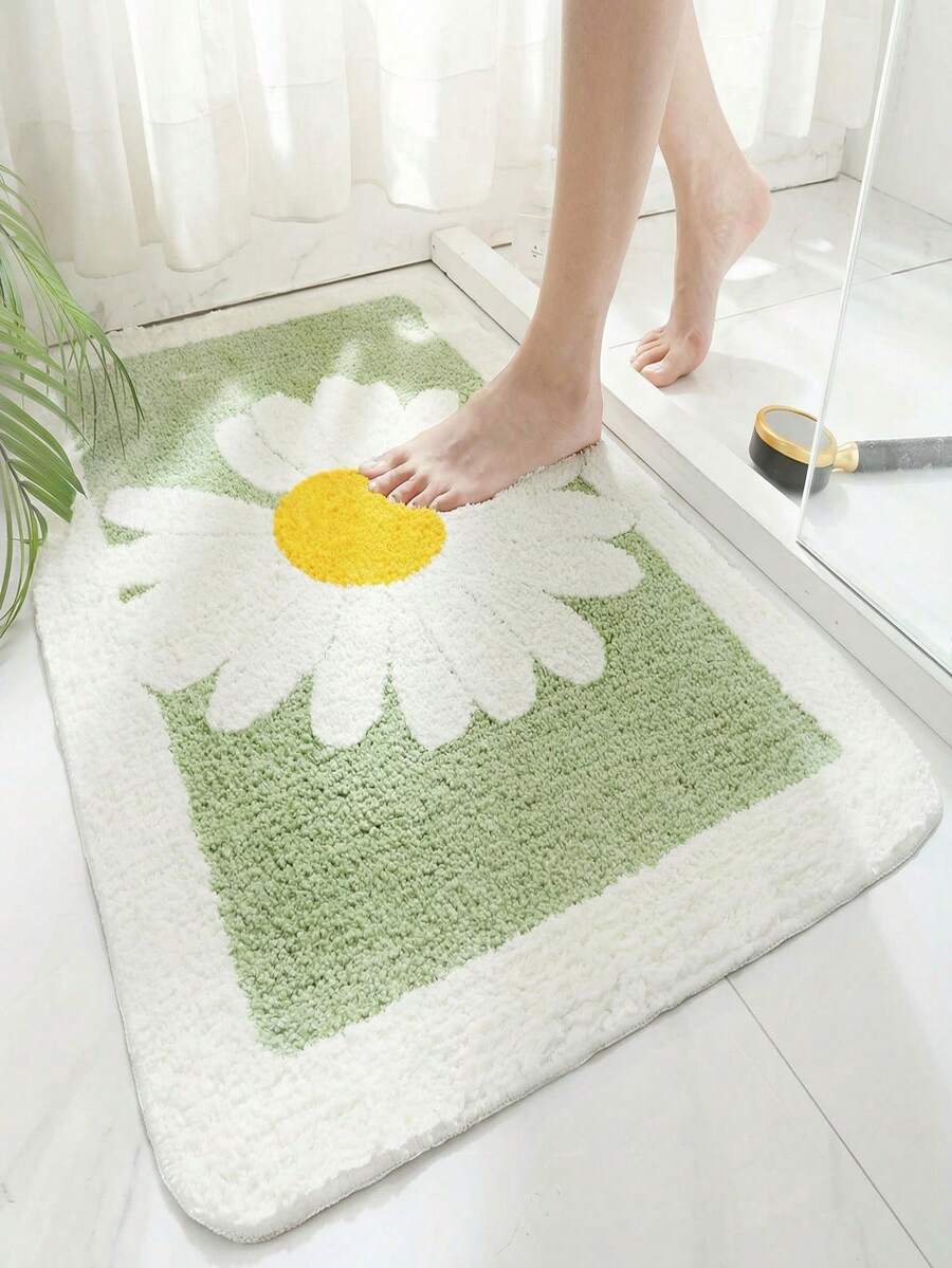 1 件雏菊印花浴室地垫,防滑、吸水、柔软。适用于洗衣区、玄关、室内装饰和家居地面装饰。 - A - 查看 1