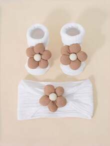 花朵婴儿发带+袜子，儿童发带袜子套装，新生儿防滑袜和婴儿发带 - 彩色 - 查看 2