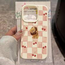1个TPU材质粉色格子樱桃甜甜圈泰迪熊图案手机壳，兼容苹果17 Pro Max/17/16 Pro Max/15/13/12/11、S20 FE/A15/S24/A55、Note 11/Note 12/Note 13 Pro，全包防摔软壳保护套 - 白色 - 查看 1