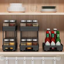 1pc/2pcs 2 Tier Multifunctional Plastic Storage Rack, Large Capacity Double Layer Cabinet Storage Organizer, Drawer Type Storage Shelves For Seasoning Bottle & Spice Jar, Pull Out Under Sink Organizer, Suitable For Cabinet, Kitchen - Multicolor - View 5