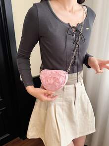 Bolso de noche de gasa 3D con flores 2026 nuevo, bolso de hombro personalizado único, bolso cruzado de moda versátil, compacto y conveniente para salir - Rosa - Ver 4