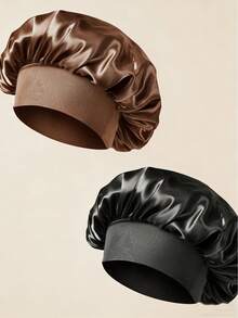 2pcs Silk Sleep Cap For Women, Satin Lining, Elastic Band, Suitable For Curly Hair,Summer,Beach,Hat - Multicolor - View 5