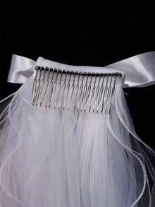 1pc High-End 4-Layer Faux Pearl Bow Detail Bridal Wedding Veil.Made Of Faux Pearls.Exquisite Bow Detail Decorations.Suitable For Wedding Occasions, Photo Studios And Various High-End Events.Fall Clothes For Women Valentine's Day Accessories - 白色 - 查看 5