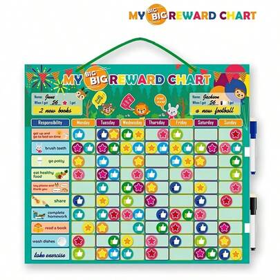hoojojo Kids Behavior Reward Chart,Build Good Habits,Magnetic Hanging Chart,Family Responsibility Points Chart,Self-Discipline Chore Chart,2-User Simultaneous Use,Dry-Erase Whiteboard