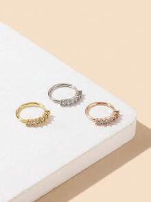 3pcs/1pc Stainless Steel Cubic Zirconia Inlaid Luxury Women Fashion Accessories, Silver Or Rose Gold Color, Party Jewelry, Perfect Gift For Valentine's Day, Women's Day, Birthday, Anniversary - Nose Ring - View 3