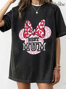 Disney Short Sleeved Water Wash Printed T-Shirt, Cartoon MINI Pattern T-Shirt, Mother's Day T-Shirt, 2026 New T-Shirt, Suitable For Both Men And Women, High-Quality Pure Cotton T-Shirt, Suitable For All Seasons, Comfortable And Breathable | Exquisite Design | Excellent Gift Selection - 黑色 - 查看 1