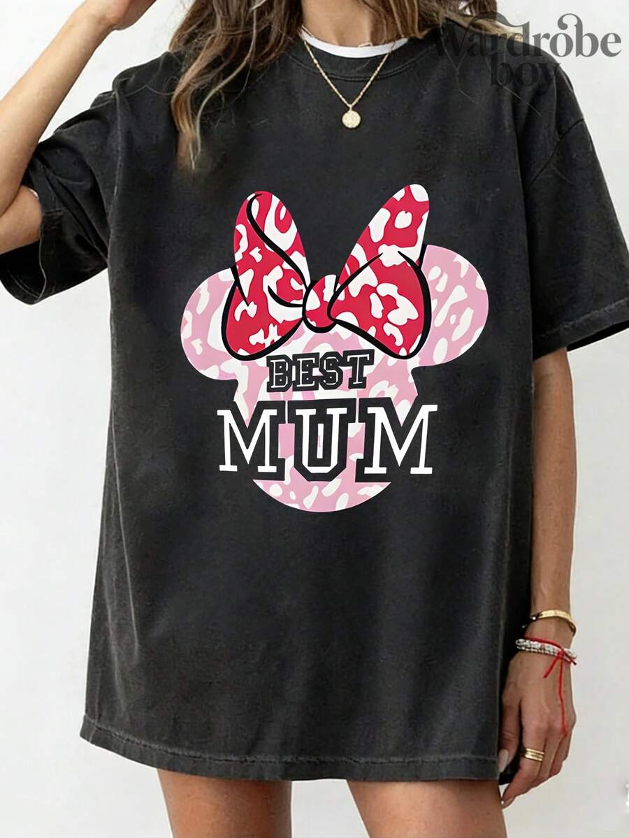 Disney Short Sleeved Water Wash Printed T-Shirt, Cartoon MINI Pattern T-Shirt, Mother's Day T-Shirt, 2026 New T-Shirt, Suitable For Both Men And Women, High-Quality Pure Cotton T-Shirt, Suitable For All Seasons, Comfortable And Breathable | Exquisite Design | Excellent Gift Selection - 黑色 - 查看 1