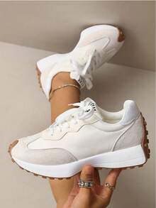 Women's Comfortable Lace Up Athletic Sneakers - Lightweight Multipurpose Casual Shoes, Non-Slip Rubber Sole, Suitable For All Seasons,Suitable For Gift-Giving During The School Opening Season (The Size Might Be A Bit Small. We Sincerely Suggest You To Purchase A Larger Size.) - Vôi trắng - Xem 2