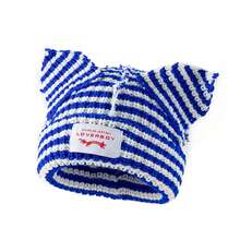 Stripe Knit Beanie Hats Cute Bunny Ears Grunge Cap Fluffy Winter Warm Knit Crochet Outdoor Slouchy Beanie Fashion - Blue White - 查看 3