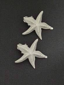 2 piezas Clips de pelo de lujo con estilo oceánico de aleación, estrella de mar, concha, grandes accesorios para el cabello con textura acanalada de vieira - Multicolor - Ver 13