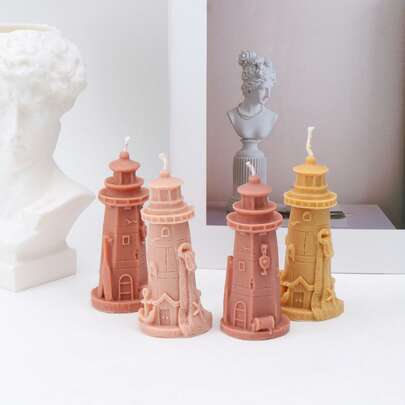 Zhonghui Mold 3D灯塔硅胶模具，适用于DIY蜡烛，海洋主题灯塔蜡烛模具，香薰蜡烛/肥皂树脂石膏模具，适用于手工工艺品和家居装饰