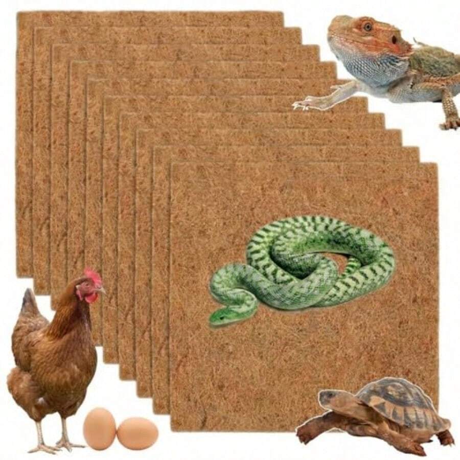 10 alfombrillas de sustrato para reptiles alfombrilla para nido de pollo 30 x 30 cm alfombrilla de fibra de coco natural para mascotas sustrato para terrario maceta para lagarto y tortuga - como en la foto - Ver 1