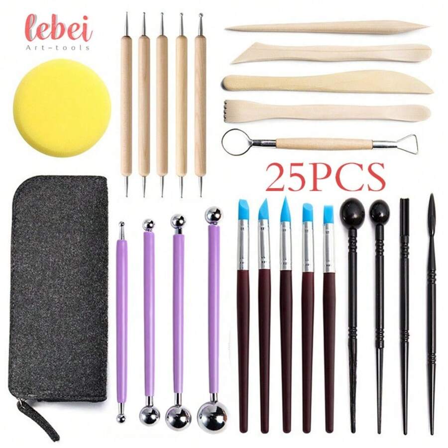 25pcs Clay Sculpting Tool Set, Pottery Art Carving Dotting Pen Modeling Tools For Handicraft Making - Pottery Tools 25-piece Set - View 1