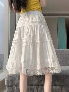 Chân váy chữ A dáng suông đơn giản, dễ thương, viền ren, màu trắng. - trắng - Xem 5