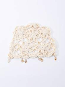 1 pieza Gorro de punto hecho a mano con diseño de flor hueca tipo jade para mujer, adecuado para uso diario en primavera, verano y otoño - A - Ver 2