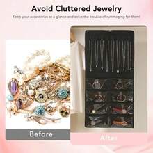 Hanging Jewelry Wall Organizer Set Include Over The Door Jewelry Organizer 48 Jewelry Compartments 8 Necklaces Hooks And 3 Travel Jewelry Bags For Sunglasses Earrings Bracelets - 黑色 - 查看 6