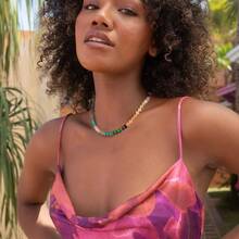 1pc Women's Refreshing Rainbow Acrylic Beaded Choker Necklace, Sweet Dopamine Inspired Necklace, Suitable For Daily Wear - Multicolor - View 4