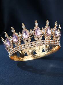 Elegant Gold Royal Style Crown, Inlaid With Pink Teardrop Gems, Suitable For Attending Balls And Formal Occasions,Summer,Beach,Wedding,Festival,Birthday - Multicolor - View 21