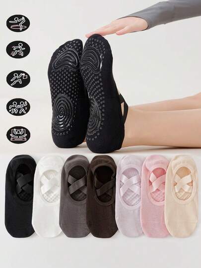 1/3/7 Đôi tất thể dục Barre Pilates Yoga dành cho nữ, tất yoga chống trượt bằng silicon, độ bám chuyên nghiệp, phù hợp cho chạy bộ, tập gym, Pilates, múa ba lê và các bài tập trên sàn - Nhiều màu (đen, hồng, xám, tím, kaki), có hỗ trợ vòm chân và đệm mắt cá chân - Món quà lý tưởng cho những người đam mê khiêu vũ và thể dục, dụng cụ tập luyện thiết yếu, chất liệu bền.